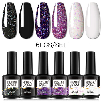 ROSALIND Gel Nail Polish 6Pcs/Set For Manicure Nails Art UV Gel Need Base Top Coat Vernis Semi permanent Nail Polish 15ML